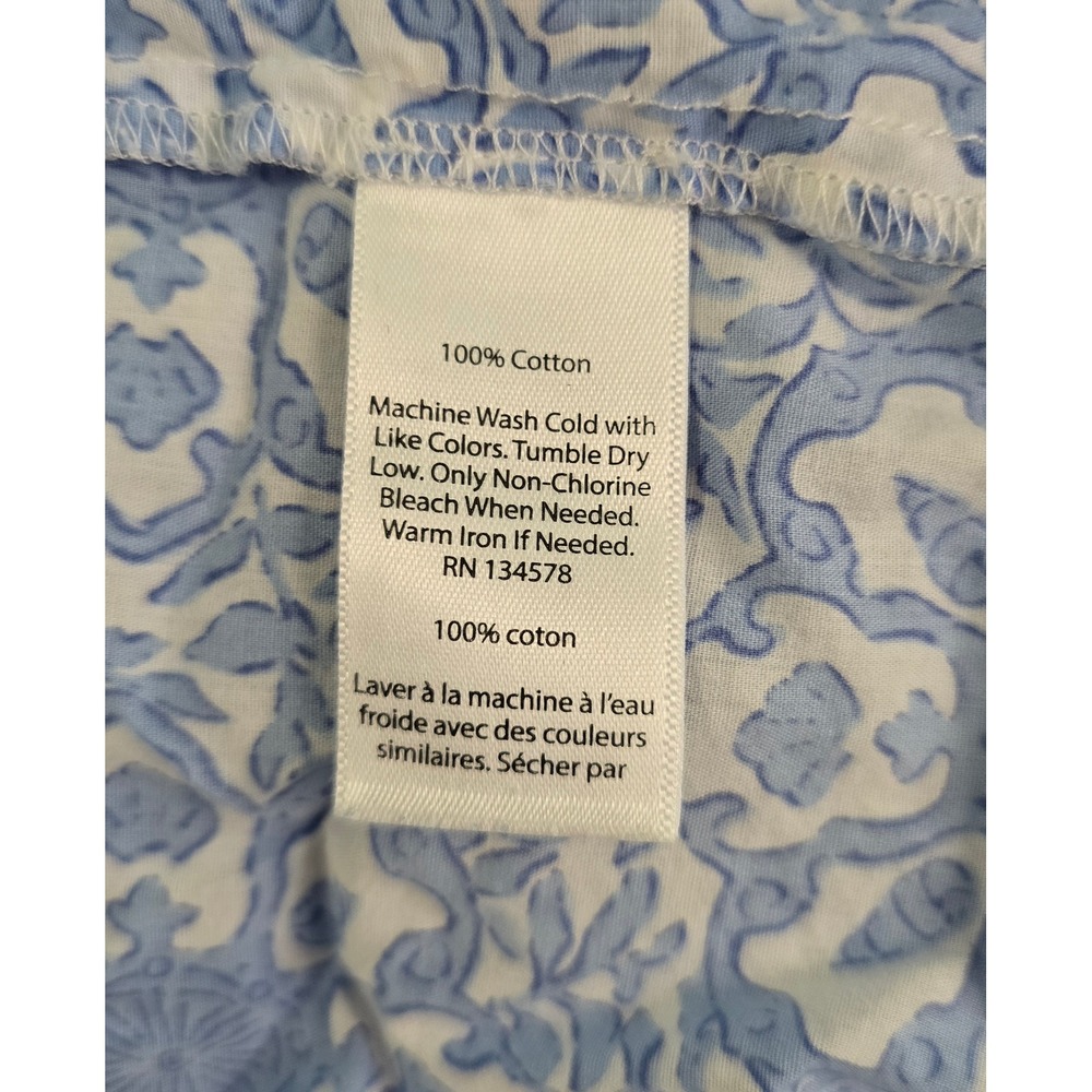 Vineyard Vines Blue White Block Print Pom Pom Trim Blouse Top XS 2K001306 - Picture 15 of 15